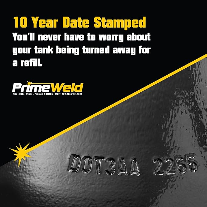 PrimeWeld 100% Argon Gas Welding Tank Full 40CF | DOT 3AA | USA CGA 580 Valve | Best Gas for TIG Welding Applications | Cylinders Full & Ready to Use