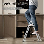 HillhutApex 2 Step Stool, Aluminum Foldable Step Ladder, Lightweight Stable Stool with Wide Non-Slip Pedals, 330lbs Bearing Capacity Ladder for Office,Home,Kitchen - Silver