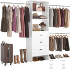 Homieasy 96 Inches Closet Organizer System, 8FT Customizable Walk In Closet Organizer with Hanging Rods, 3 Drawers Garment Rack with Leather Handle , 96" L x 16" W x 75" H, Max Load 1000 LBS, White