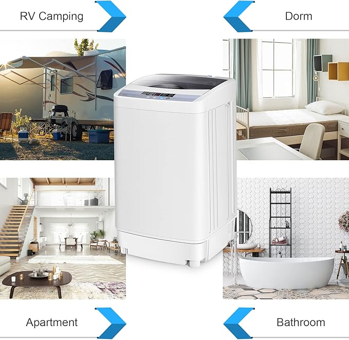 COSTWAY Portable Washing Machine, 12 Lbs Capacity Full-automatic Washer with 10 Wash Programs, LED Display, 8 Water Levels, Compact Laundry Washer and Dryer Combo for Home, Apartment, Dorm, RVs