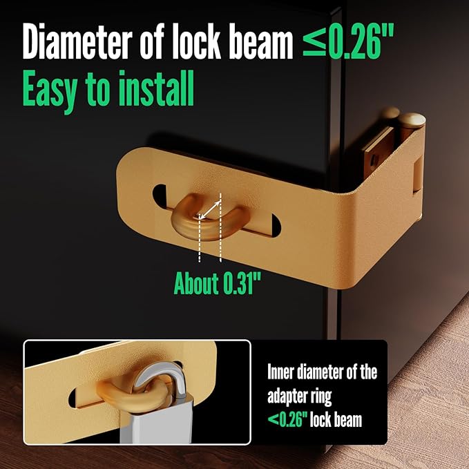 Door Lock Hasp Latch, 90 Degree Solid Iron Safety Packlock Drawer Hasp Lock Latch, Extra Thick Gate Lock Hasp with Keys Brushed Finish (2.24 Inch, Golden)