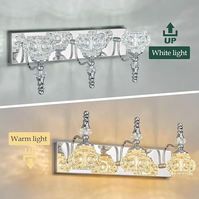 3-Light Vintage Bathroom Vanity Light Fixture Industrial Chrome with Glass Shade Vanity Light Fixtures Over Mirror Glass Bathroom Vanity Lighting Fixtures G9 Bulb Wall Lights