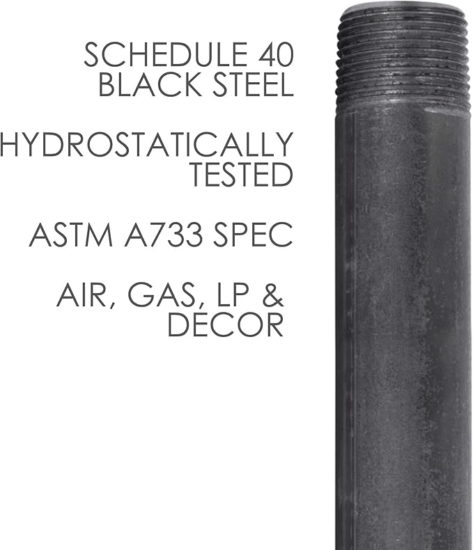 Pipe Decor 1/2" x 5" Malleable Cast Iron Pipe Nipple, Pre Cut Connectors, Industrial Steel Grey Fits Standard Half Inch Black Threaded Pipes Nipples and Fittings, Vintage DIY Furniture, 10 Pack