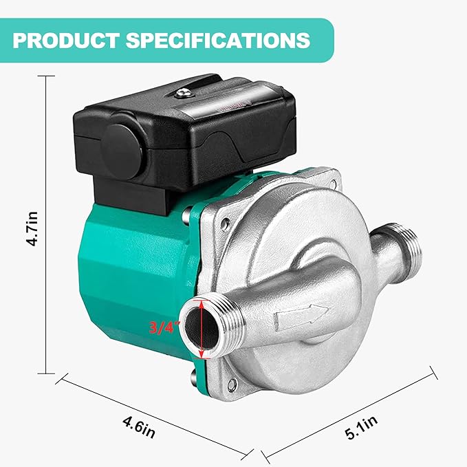 Hot Water Recirculating Pump,3/4 NPT Water Circulator Pump,Circulation Pump for Domestic Water Heater System (RS15-6 Stainless Steel Green)