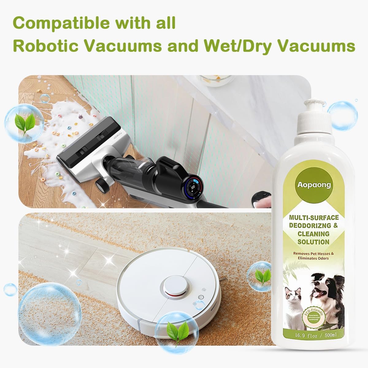 Multi-Surface Floor Cleaning Solution Household Floor Cleaner Care for All Robot Vacuums with Mopping and Cordless Wet/Dry Vacuums (16.9Fl Oz/500ML) 2 bottles