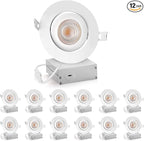 4 Inch Led Recessed lights Ultra-Thin Adjustable Eyeball Gimbal LED Recessed Lighting with Junction Box 9 Watts 750Lm Dimmable ceiling light ETL Listed (2700K/3000K/3500K/4000K/5000K Option 12Pack)