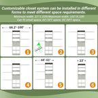Closet System, 4-8 FT Closet Organizer Tower with 2 Wooden Drawers and Shelves, Can Fit 60 to 96 inch Walk-in Closet System with 5 Hang Rods, Built-in, Crab Green