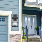 Outdoor Wall Sconces, Dusk to Dawn Outdoor Lights, Exterior Wall Mount Lighting, Entryway Light Fixture in Black Finish with Seeded Glass