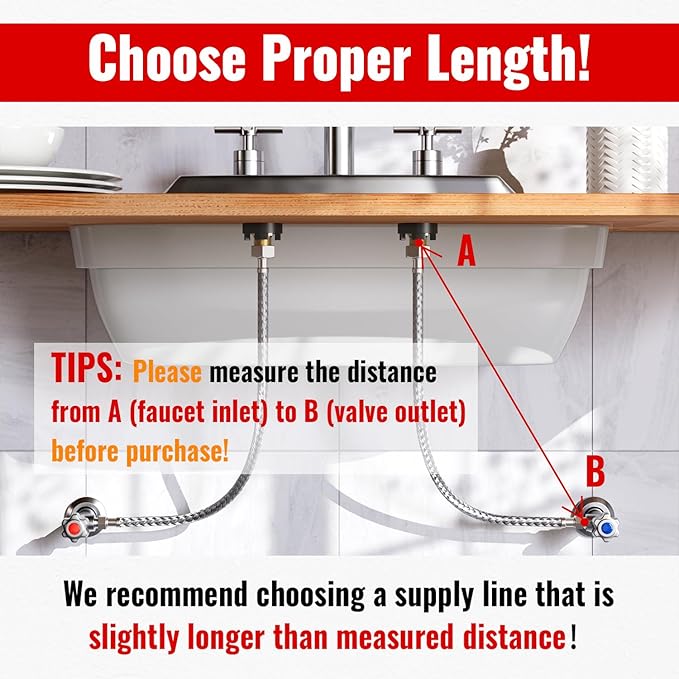 (2 Pack) SUNGATOR 16 Inch Faucet Supply Lines, 3/8" Female Comp Thread x 1/2" FIP Thread Sink Hose, 16" Stainless Steel Braided Faucet Supply Line for Bathroom, with 2 Wrenches and 1 Sealing Tape