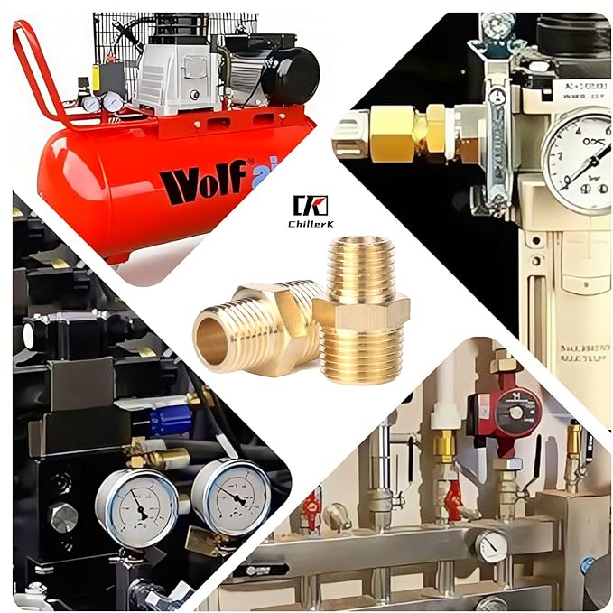 Hex Couplings, 1/4" x 1/2" NPT Male To Male Brass Hex Nipple Adapters, Brass Pipe Extension Fittings for Oil/Air/Water/Gas Systems. (2 Pack)