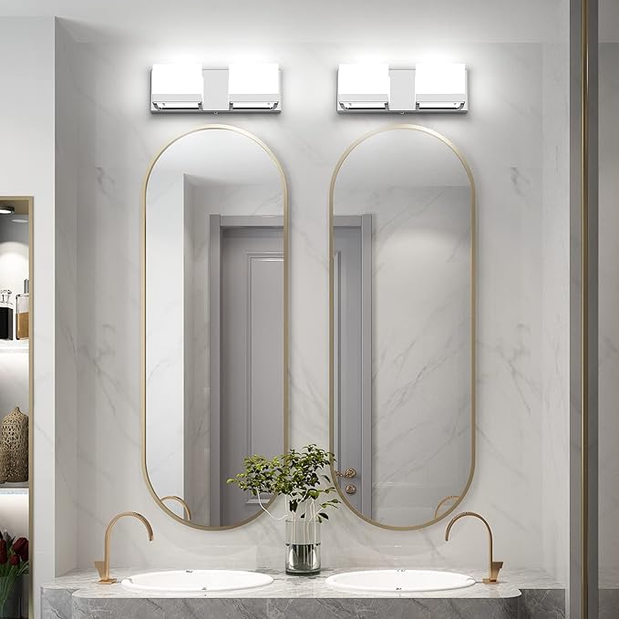 Tipace LED Dimmable Modern 2-Light Vanity Fixture for Bathroom - Frosted White Acrylic Chrome Up and Down Light Over Mirror (6000K)