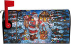 Giwawa Stained Glass Santa Claus Mailbox Cover Magnetic Standard Size 18 x 21 Holiday Mailbox Xmas Decorations Winter Reindeer