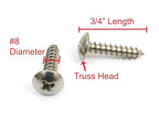 Bolt Dropper #8 x 3/4 inch Stainless Truss Head Phillips Wood Screw (100 Piece) 18-8 (304) Stainless Steel Screws, ssd Screws