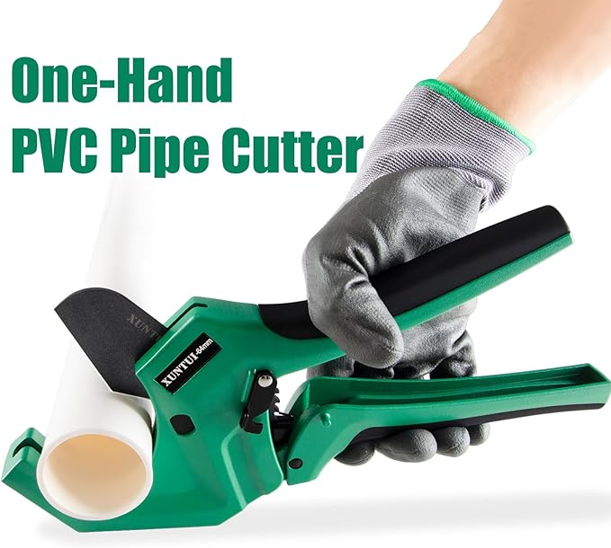 PVC Pipe Cutter for Sch 40 PVC Pipe with extra blade，Up to 2-1/2" Ratchet Pipe Cutter Pex Cutting Tool for Cutting PEX, PVC, PPR Plastic Hoses and Plumbing Pipe (Dark Green,inch64mm)