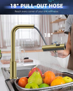 APPASO Gold Touchless Kitchen Faucet with Pull Down Sprayer, Waterfall Motion Sensor Kitchen Sink Faucet with SUS304 Stainless Steel Single Handle Hands-Free Brushed Gold