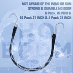 KJE 20Pack (15", 21", 31") Rubber Bungee Cords with S Hooks - Quality EPDM, Heavy Duty Black Bungee Straps, Ideal for Outdoor Tie Downs, Securing Tarps, Canvases, Cargo in Cold Hot Climates