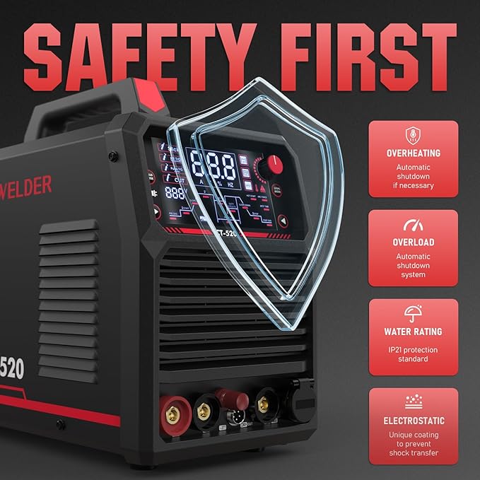 YESWELDER CT-520 Tig Welder & Plasma Cutter, 5-In-1 CUT/HF TIG/Pulse TIG/Spot Welding/Stick, 200A TIG and Stick & 50A Plasma Cutting, 110/220V Dual Voltage Multifunctional Welding Machine