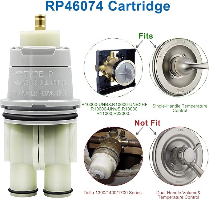 RP46074 Shower Valve Cartridge Compatible with Delta Shower and Tub 13/14 Series Faucet, Single-handle Delta Universal Valve Cartridge Assembly, Repair Kit for Delta Shower Valve Cartridge.