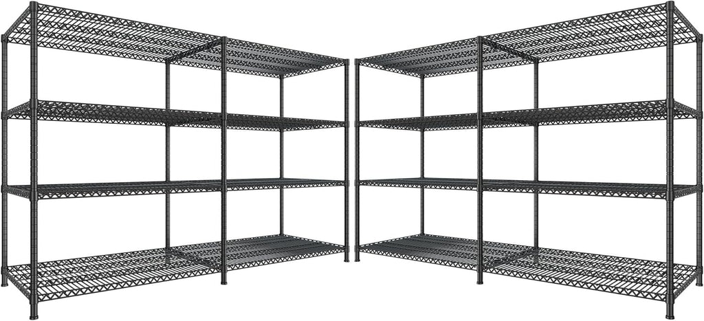 REIBII 81.5''W Storage Shelves 3680LBS Garage Shelving Heavy Duty 4 Tier Metal Shelving Unit Adjustable Wire Shelf and Storage Pantry Shelves for Kitchen Garage, 81.5Wx23.62Dx70.86H，Black, 2PCS