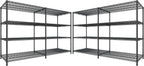 REIBII 81.5''W Storage Shelves 3680LBS Garage Shelving Heavy Duty 4 Tier Metal Shelving Unit Adjustable Wire Shelf and Storage Pantry Shelves for Kitchen Garage, 81.5Wx23.62Dx70.86H，Black, 2PCS