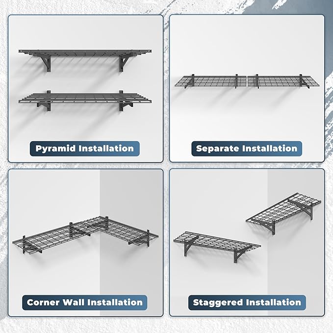 2 Pack Heavy Duty Garage Wall Shelving Set (1.5x4ft), Wall Mounted Garage Shelves 500lbs Capacity, 18"x48" Shelf Storage Rack Floating Shelves, Black