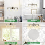 DLLT Bathroom Light Fixtures, Silver 4-Light Wall Sconces Lighting with Clear Glass Shade, Bath Vanity Light for Power Room, Mirror, Kitchen, Bedroom, Hallway (E26 Base Bulbs Not Included)