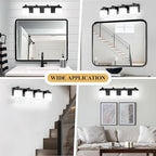 4-Light Black Bathroom Light Fixtures, Vanity Lights for Bathroom Mirror Lamp with Milky White Square Glass Shade, E26 Base Modern Wall Sconce Light Kitchen Light Fixtures Led Vanity