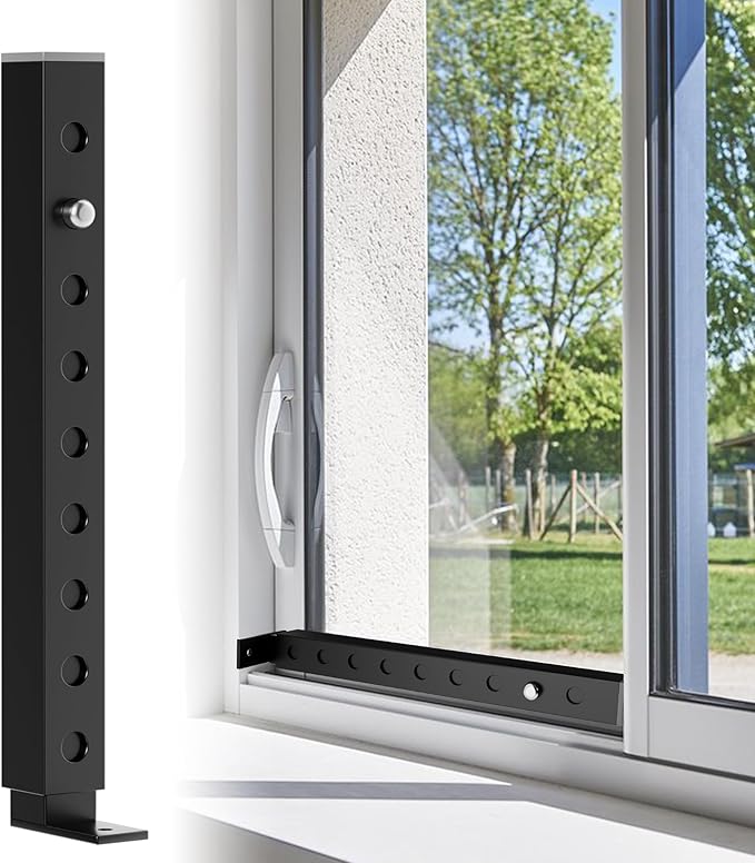 Adjustable Window Lock Bars Vertical, Small Window Bars Security Inside, Window Locks for Up and Down Windows, Window Ac Unit Ssecurity Bars Extends from 9.8-16.7 in -Black (Steel 2 Pcs)