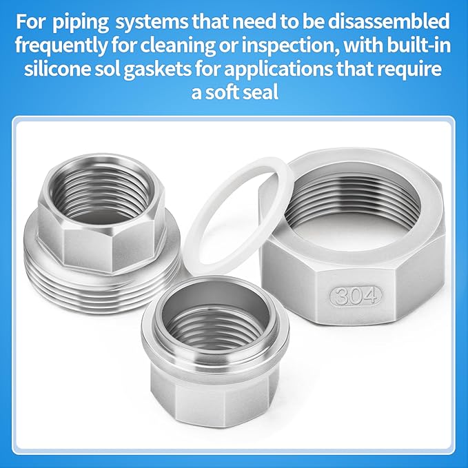 ChillWaves 304 Stainless Steel Cast Pipe Fitting, Union，1/2" NPT Female，Thread Adapter(4-PACK)