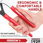 ARROW Groove Joint Pliers, 10" Adjustable Water Pump Pliers with 7 Jaw Positions, Serrated Jaws and Comfort Dip-grip Handle, Ideal for Plumbing Repair and Home Maintenance