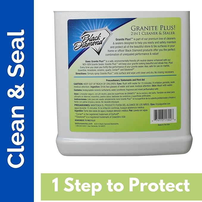 Black Diamond Stoneworks GRANITE PLUS! 2 in 1 Cleaner & Sealer for Granite, Marble, Travertine, Limestone, Ready to Use! (4-Gallons)