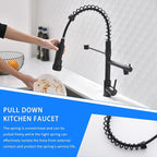 AIMADI Black Kitchen Faucet with 2 Function Sprayer,Commercial Stainless Steel Single Handle Single Hole Spring Matte Black Kitchen Faucet