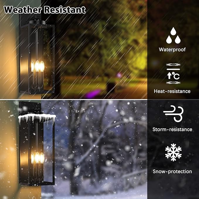 20in Large Outdoor Wall Light Fixtures, Exterior Lighting Fixtures Porch Sconces Wall Mounted, Waterproof Black Outdoor Wall Lanterns Lamps, Outside Lights for House Patio Front Door Entryway, 2-Pack