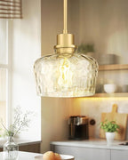 Emak Gold Pendant Lights Kitchen Island, 8 Inch Hammered Glass Pendant Light Fixtures, Modern Hanging Lights for Kitchen,Dining Room, Bathroom, PL122-GD-HG