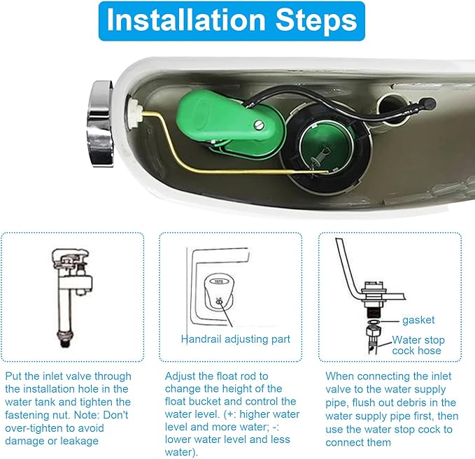 Toilet Fill Valve, Compatible With TOTO Vintage Supply Valve With G3/4 Connection, Equipped With G1/2 Adapter, Filter & Supply Tube, WC Replacement Part, Repair Accessory