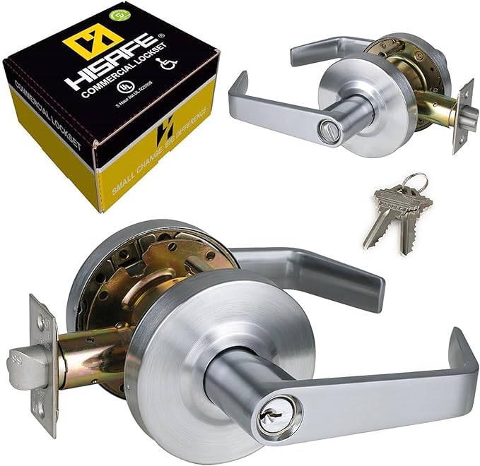 Keyed Entry Grade 2 Commercial Door Locks Heavy Duty Office Door Lever, Non-Handed, UL 3 Hour Fire Rated, ADA Compliant, Satin Chrome Finish 26D, 2-3/4''Backset X-XG-ET-70