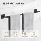 TQKAG 5-Pieces Matte Black Bathroom Hardware Accessories Set 23.6" SUS304 Stainless Steel Towel Bar Set Wall Mounted Square Toilet Paper Holder with Shelf