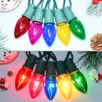 25 Pack C9 Clear Multicolor Replacement Bulbs, 7 Watts Night Light Bulbs, C9 Multicolored Ceramic Incandescent Bulb for Vintage Christmas Lights Outdoor Indoor Home Party Decor, E17 Candelabra Base