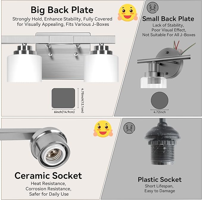 4-Light Bathroom Light Fixtures, 27" Modern Vanity Lights Over Mirror with Milky White Glass Shade, Brushed Nickel Wall Sconce, Classic Wall Light Fixture for Mirror Living Room Cabinet Bedroom Porch