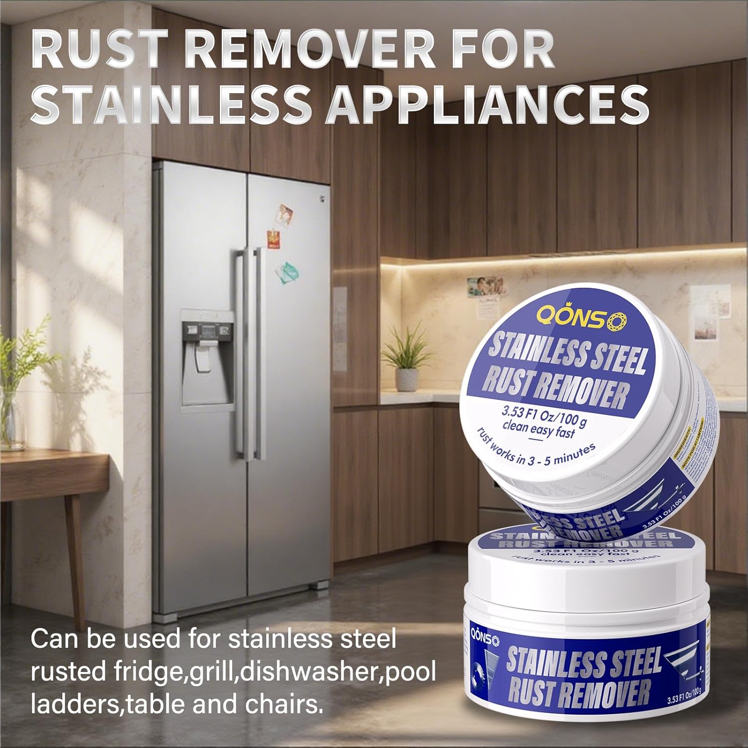 Rust Remover for Stainless Steel, Stainless Steel Rust Remover for Refrigerator,Table,Grill Stubborn Rust,Rust Spots, 1 Bottled, 3.5oz