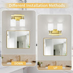 Gold Bathroom Light Fixtures Over Mirror, 2-Light Modern Vanity Lights with White Glass Shade, Bathroom Wall Lamp Sconces for Mirror Bedroom, Living Room Hallway Small Space