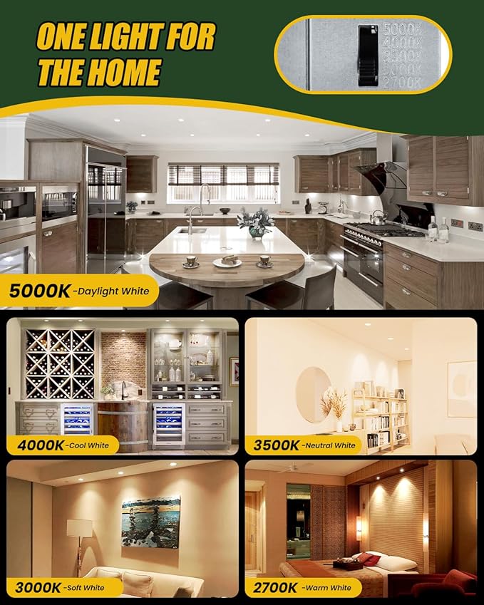 ZYC 4-inch Gimbal LED Recessed Lighting,5CCT 9W 800LM Directional Recessed Swivel Spotlight 360° Rotation Eyeball LED,Canless 4 Gimbal Adjustable Eyeball Soffit Pot Light,Pack of 10 White.