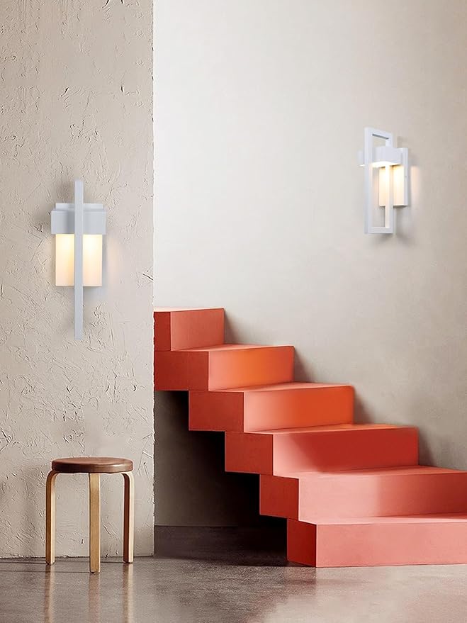 LamQee Outdoor Wall Lights Modern Exterior Lighting Fixtures, 3000K Integrated LED Outdoor Wall Sconce Lighting 2 Packs, Matte White Outside Wall Mount Lights for House Front Door Porch Garage Patio