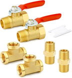 GASHER 6PCS 3/8 Inch NPT Brass Pipe Fitting, Ball Valve, Barstock Tee Brass Pipe Fitting and Air Hose Fitings
