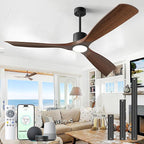 60" Smart Ceiling Fan with Lights,Outdoor Ceiling Fan Work with Alexa/Gg/App/Remote,3-Color Light Dimmable 6-Speed Quiet Reversible for Patio Porch Living Room,Dark Walnut