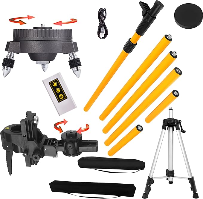 Electric rotating base pole,Used for laser level, 13.8 feet/4.2M with 47 in tripod with 1/4 inch 5/8-inch screw threads thread for Rotary and Line Lasers