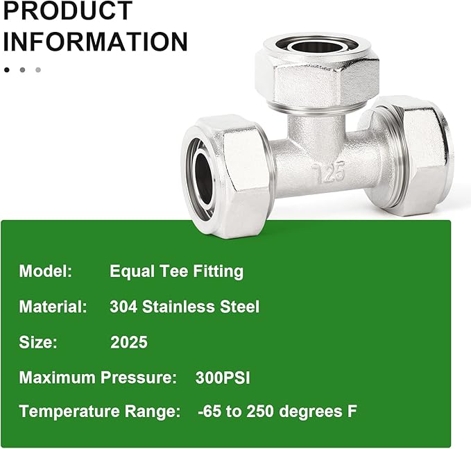 TAISHER 2PCS Brass-Nickel Plated Equal Tee Fitting，3/4" Tubing,Tube Fitting For Air Piping System