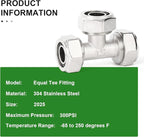 TAISHER 2PCS Brass-Nickel Plated Equal Tee Fitting，3/4" Tubing,Tube Fitting For Air Piping System