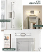 Bathroom Light Fixtures, Brushed Nickel Vanity Lights Over Mirror with Cleae Glass Shade, 2-Light Modern Wall Sconces Up and Down Wall Lamp for Bathroom Bedroom Hallway, VL834-BN-CH
