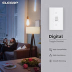 ELEGRP Digital Toggle Dimmer Switch for Dimmable LED, CFL and Incandescent Light Bulbs, Single Pole or 3-Way Toggle LED Dimmer Light Switch, Wall Plate Included, UL Listed, 10 Pack, White
